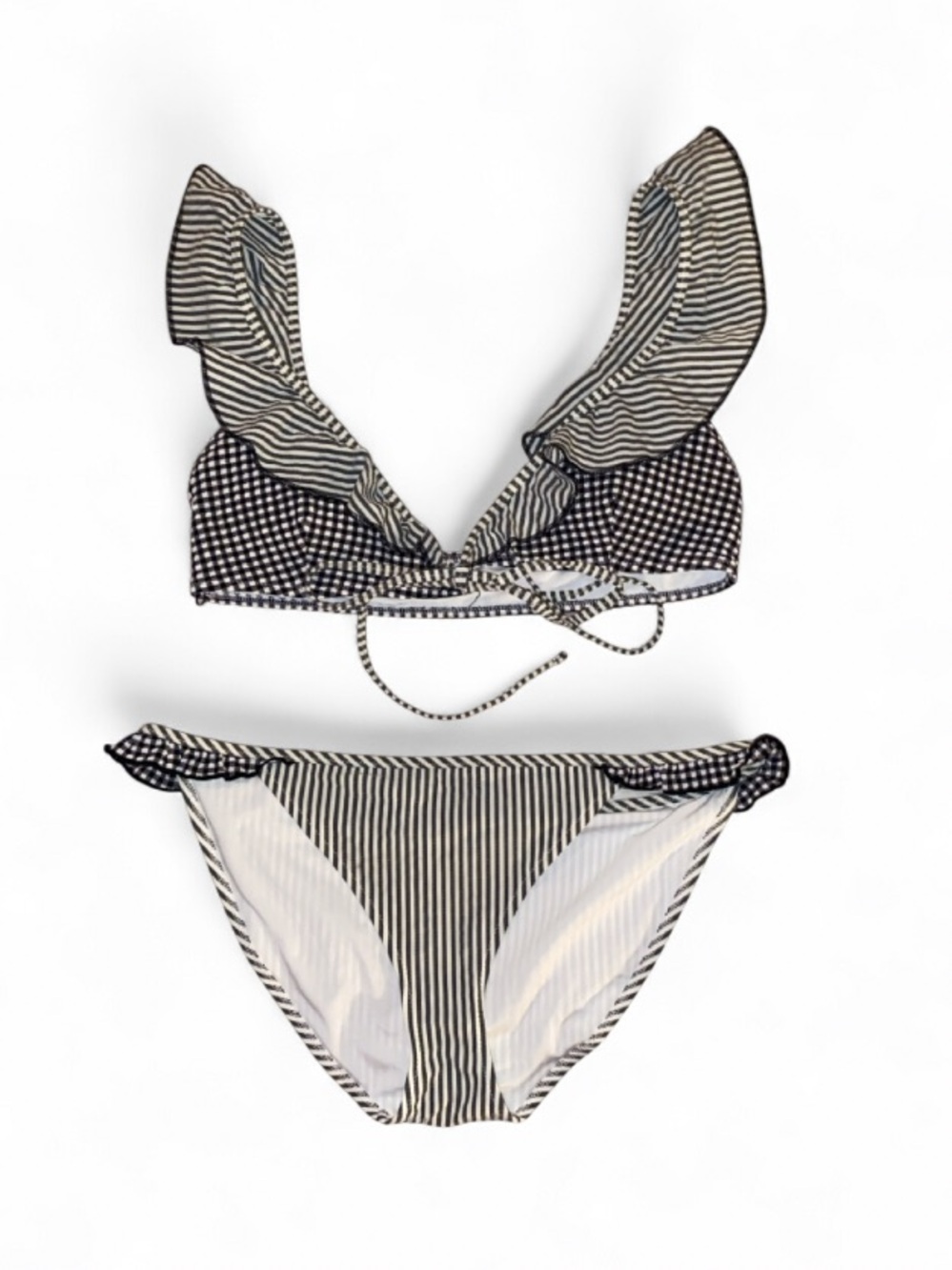 aerie Black & White Striped Ruffle Bikini